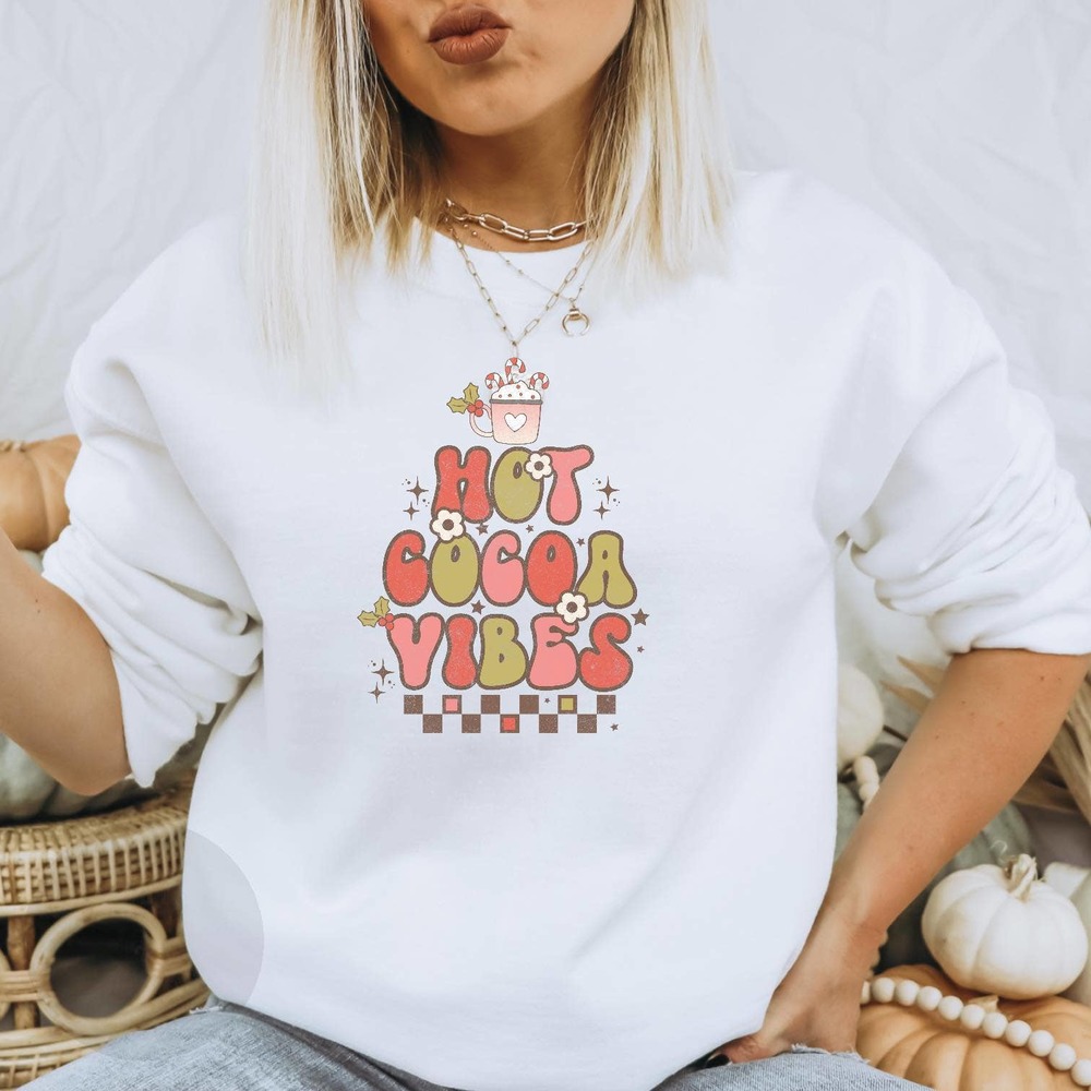 HOT COCOA VIBES Handmade Sublimated Graphic Crewneck Sweatshirt - Picture 10 of 10